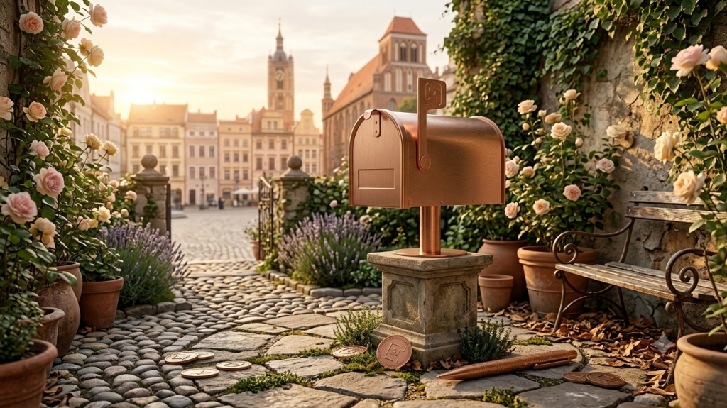 Elegancki i nowoczesny baner Finestia z motywem skrzynki pocztowej, ułatwiający nawiązanie szybkiego kontaktu i rozpoczęcie współpracy w zakresie pełnej księgowości dla spółek.