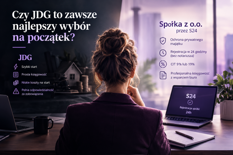 Porównanie JDG i Spółki z o.o. przez S24 – wybór formy prawnej i optymalizacja podatkowa Finestia